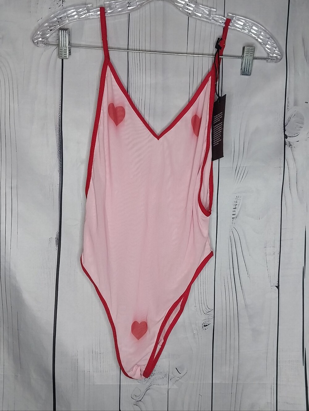 Chaser Intimates Keepstyle Hearted Mesh Sheer Pink Coquette Festival Bodysuit